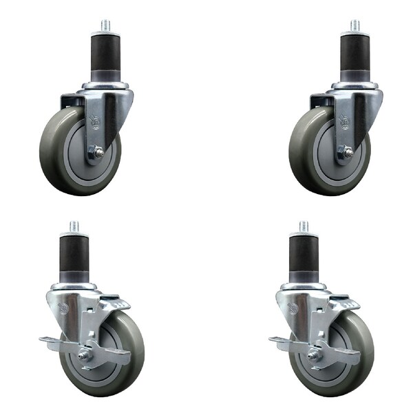 Service Caster 4'' SS Gray Poly Wheel Swivel 1-5/8'' Expanding Stem Caster Set 2 Brakes, 4PK SCC-SSEX20S414-PPUB-2-TLB-2-158 - main